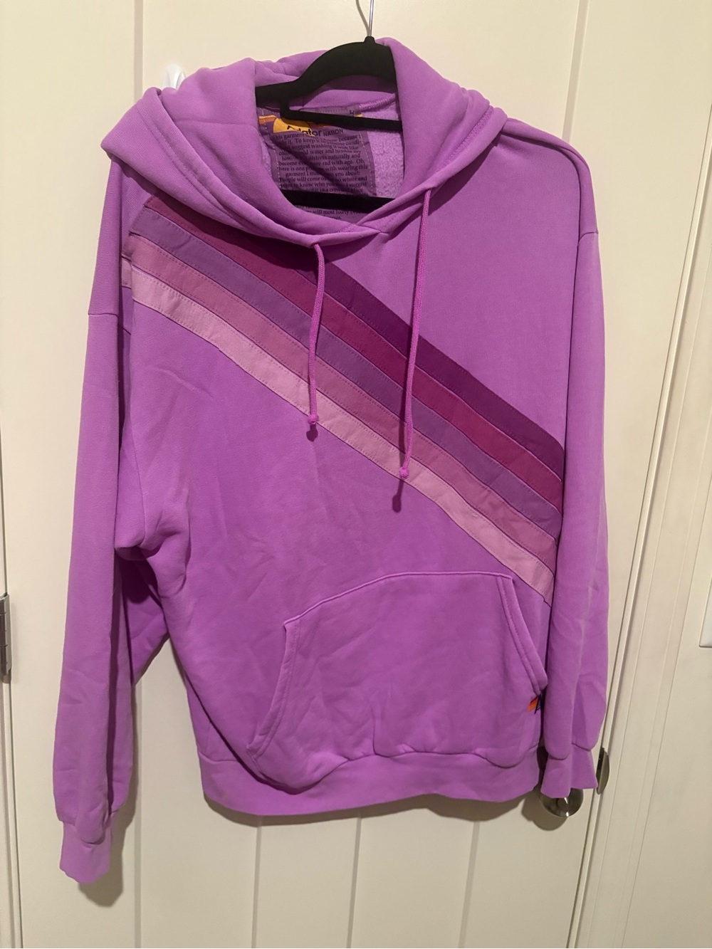 Aviator Nation CROSS STRIPE RELAXED PULLOVER HOODIE - NEON PURPLE Large NWOT - Picture 4 of 7